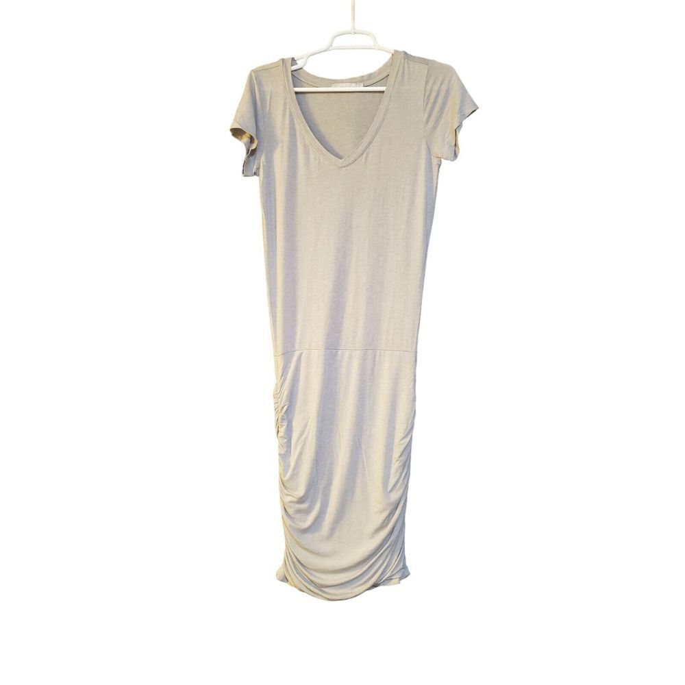 PrAna FOUNDATION Dress‎ Flattering Fit Size S Gray Short Sleeve Ruched V-Neck
